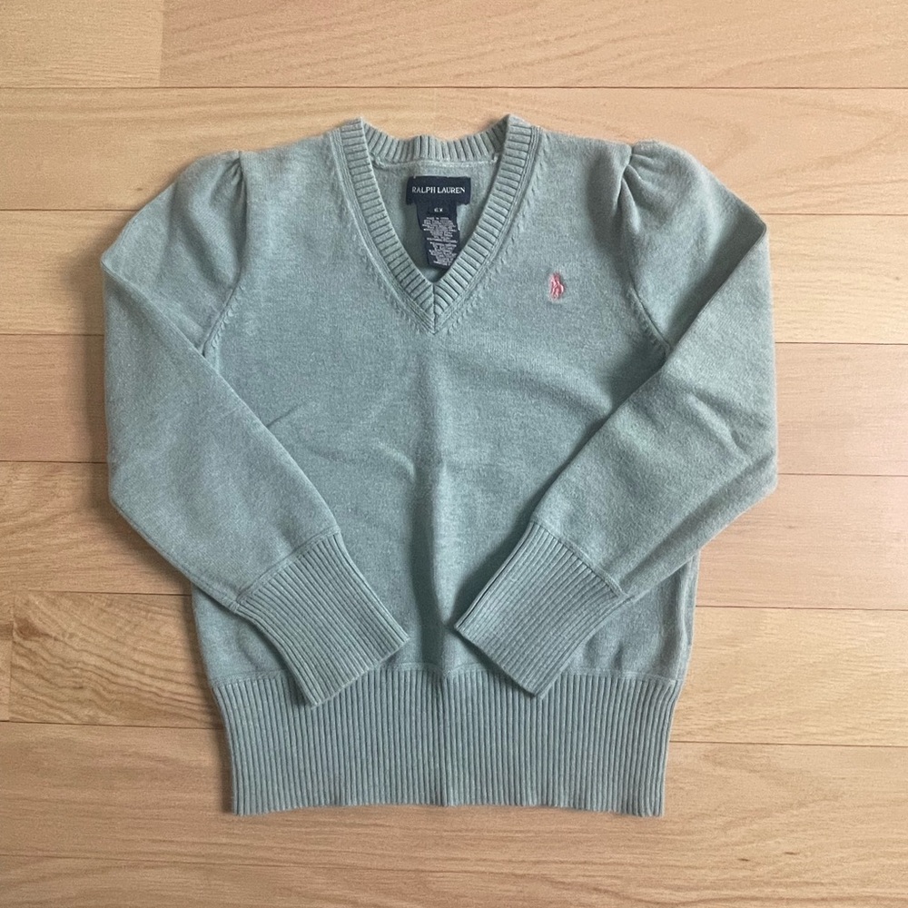 6x Gorgeous Girls Polo Ralph Lauren V Neck Cotton Sweater, blue/green - LIKE NEW